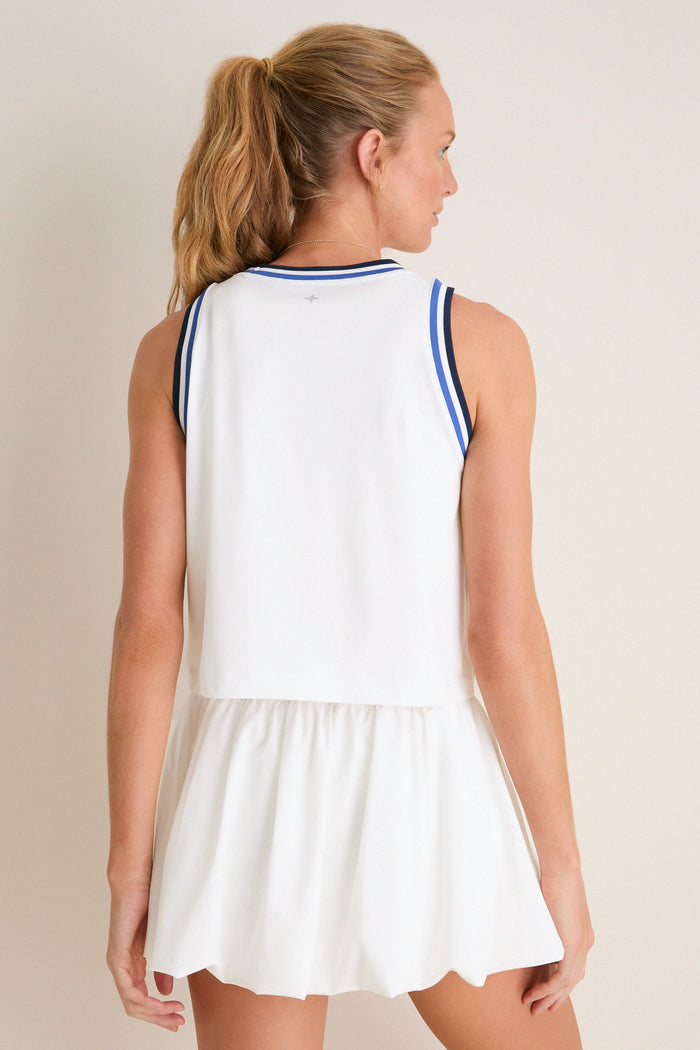White and Navy Performance Jersey Tilden Tank