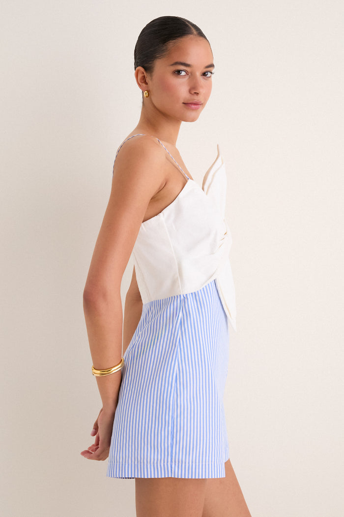 White & Blue Stripe Mixed-Media Magnolia Romper