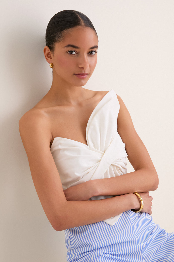 White & Blue Stripe Mixed-Media Magnolia Romper