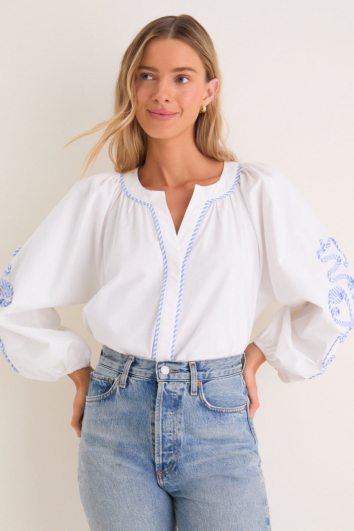 White & Blue Stripe Stella Blouse