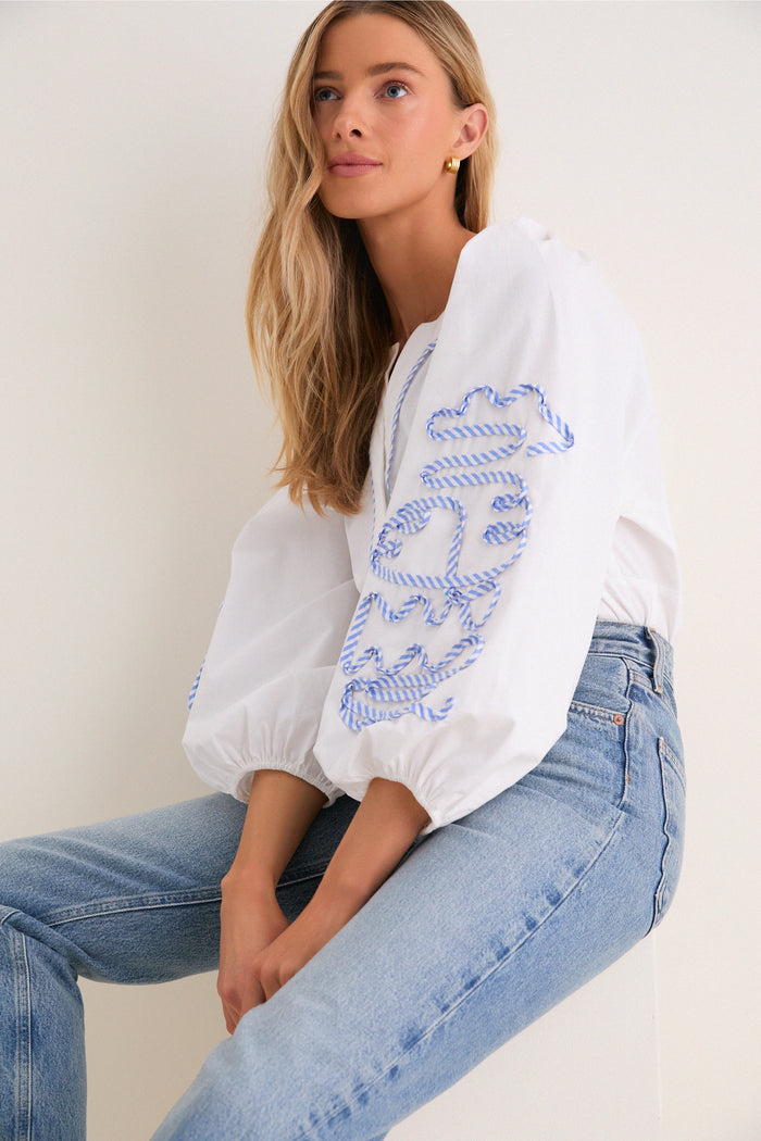 White & Blue Stripe Stella Blouse