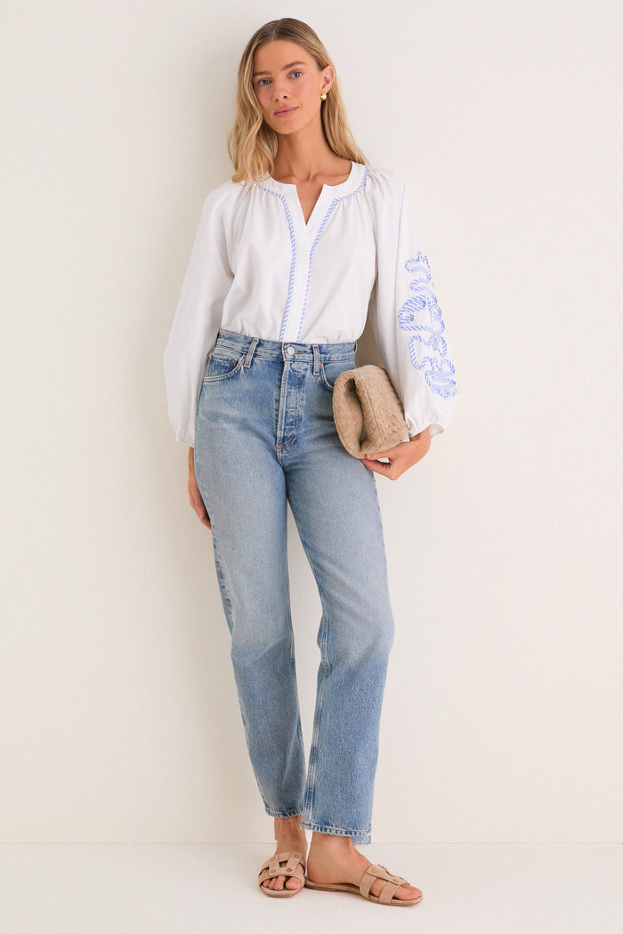White & Blue Stripe Stella Blouse