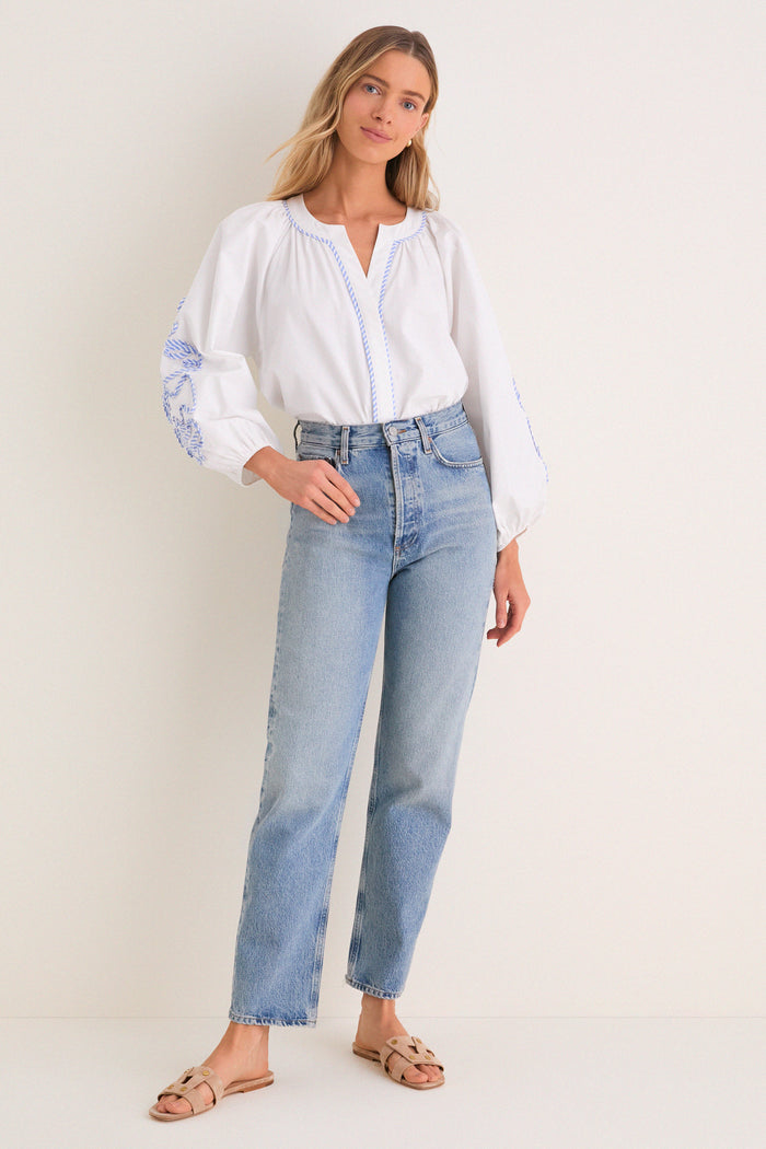 White & Blue Stripe Stella Blouse