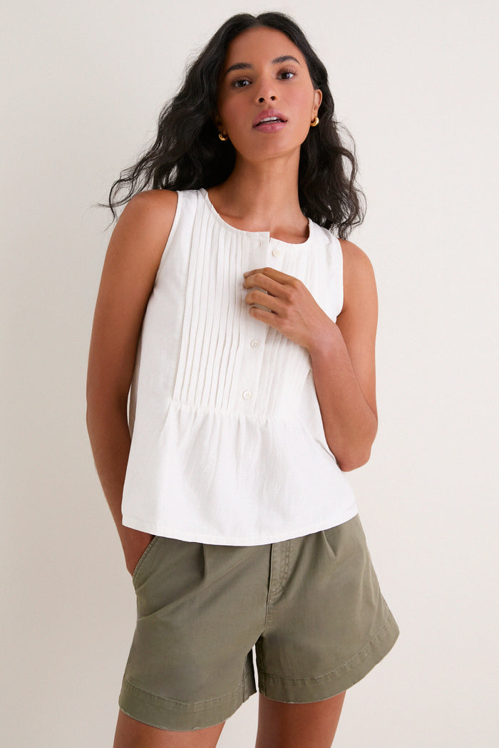 White Cotton Silk Vesta Tank