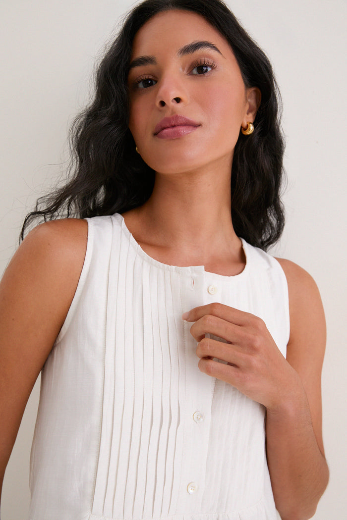 White Cotton Silk Vesta Tank