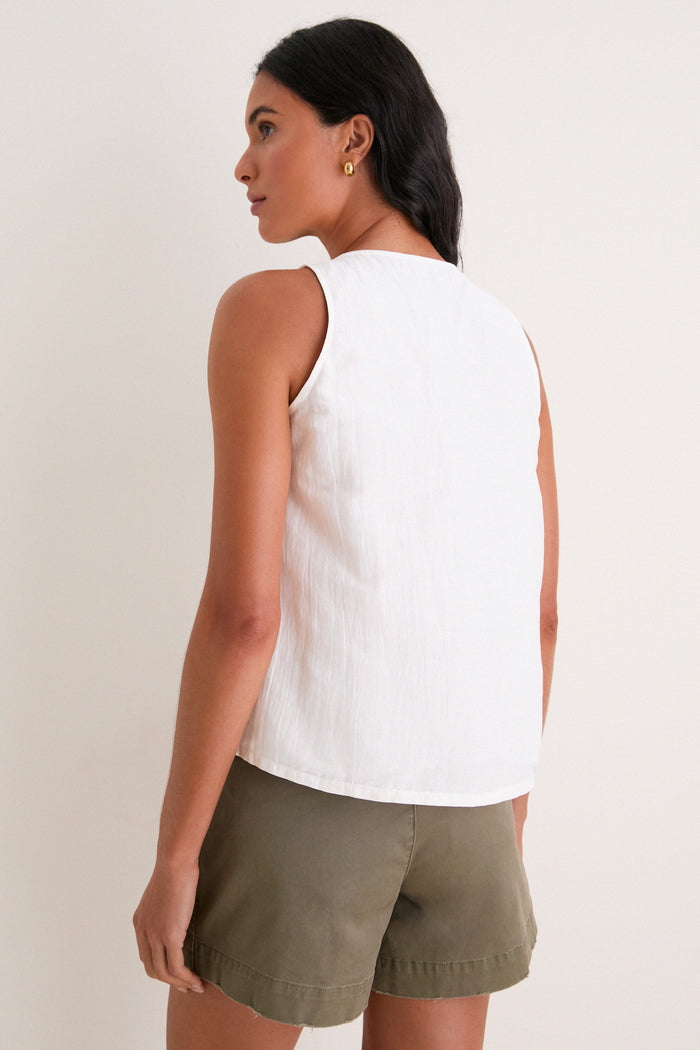 White Cotton Silk Vesta Tank