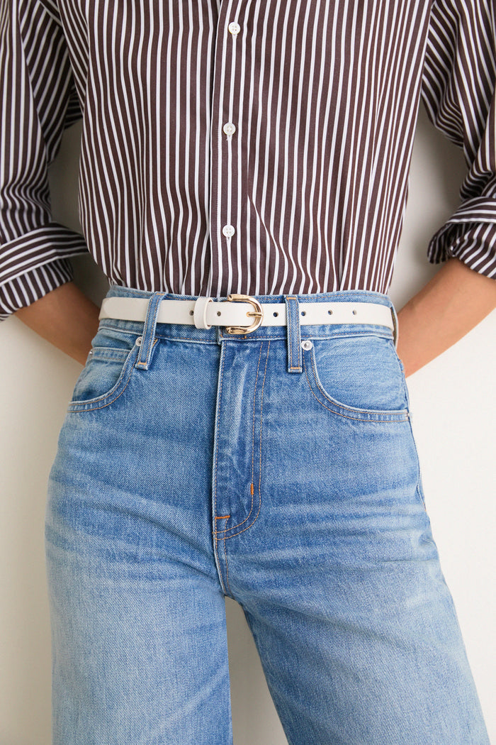 White Curve Buckle Skinny Belt