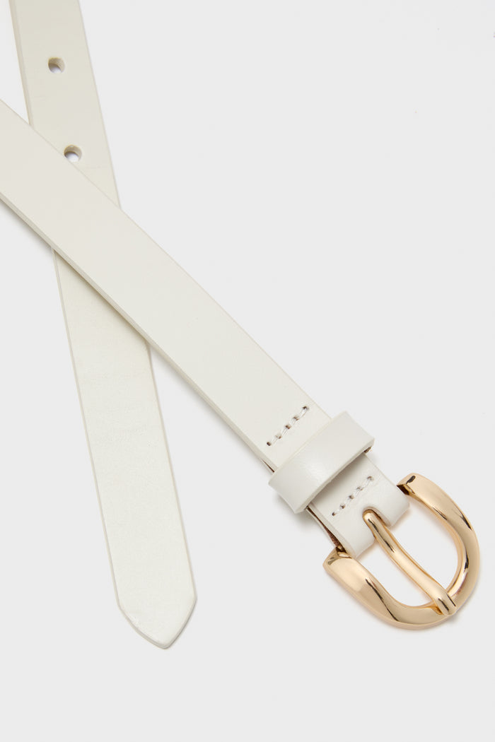White Curve Buckle Skinny Belt