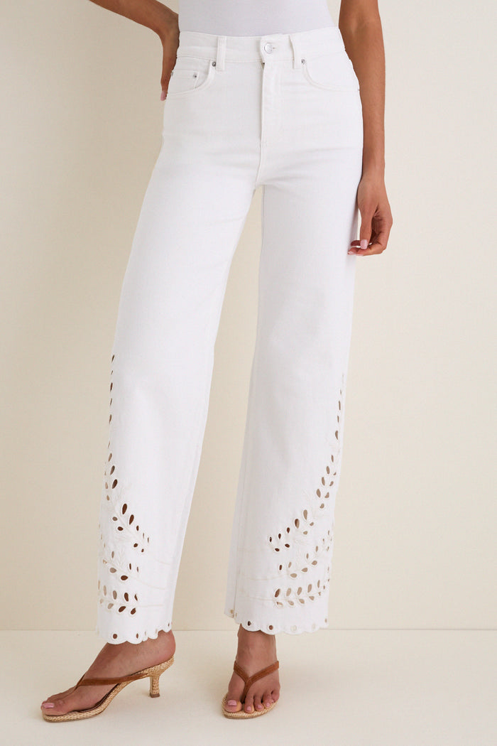 White Eyelet High Rise Column Jean