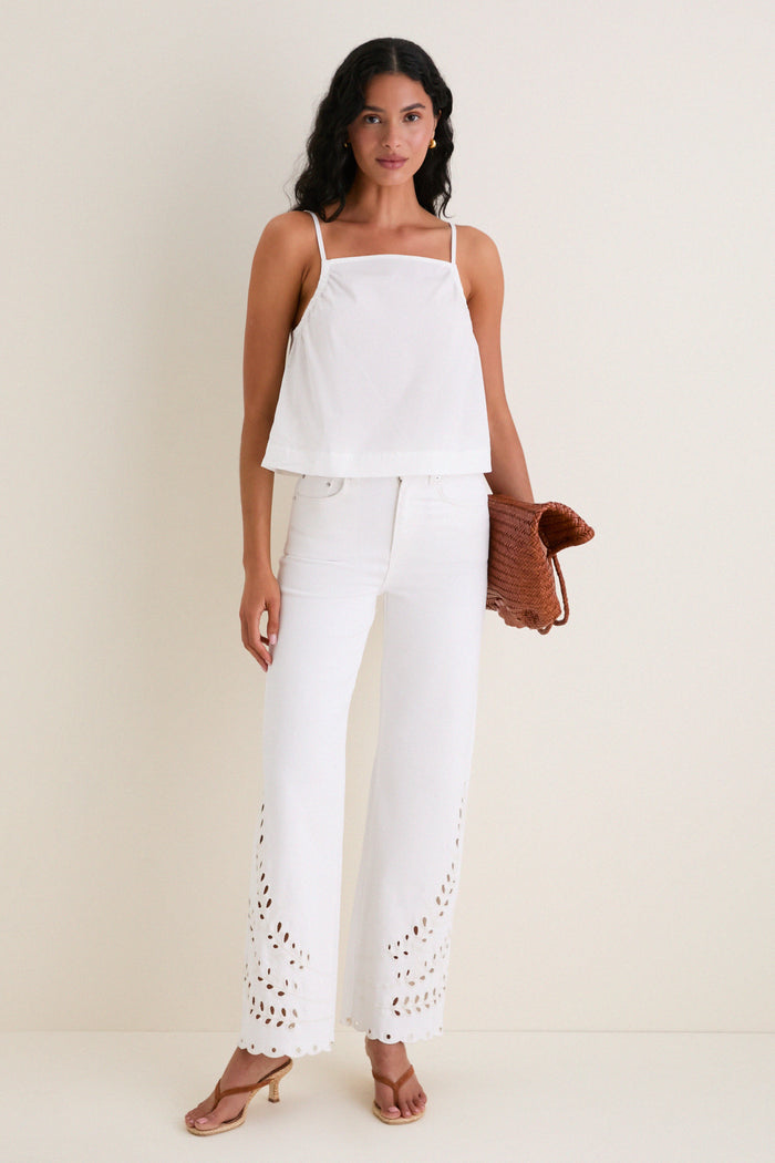 White Eyelet High Rise Column Jean