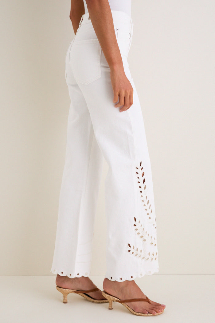 White Eyelet High Rise Column Jean