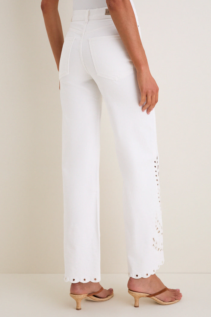 White Eyelet High Rise Column Jean