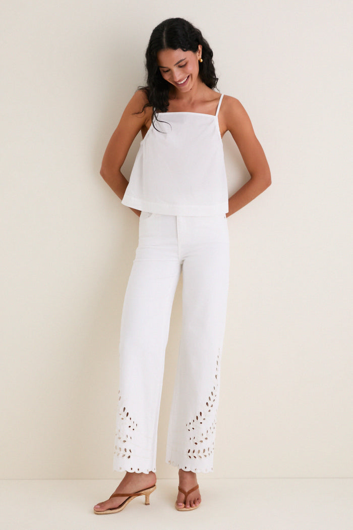 White Eyelet High Rise Column Jean