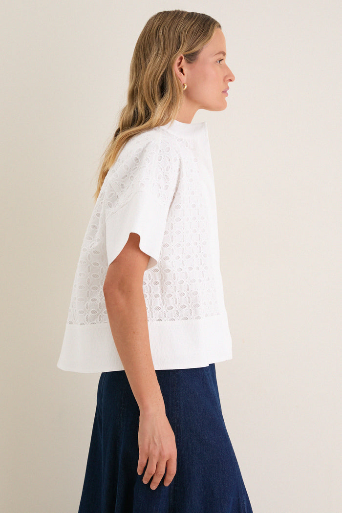 White Eyelet Sofia Stitch Shirt