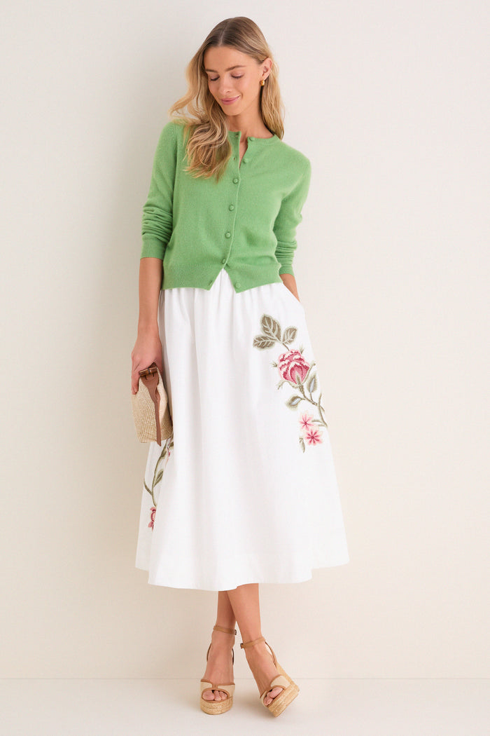 White Floral Embroidered Mirella Midi Skirt