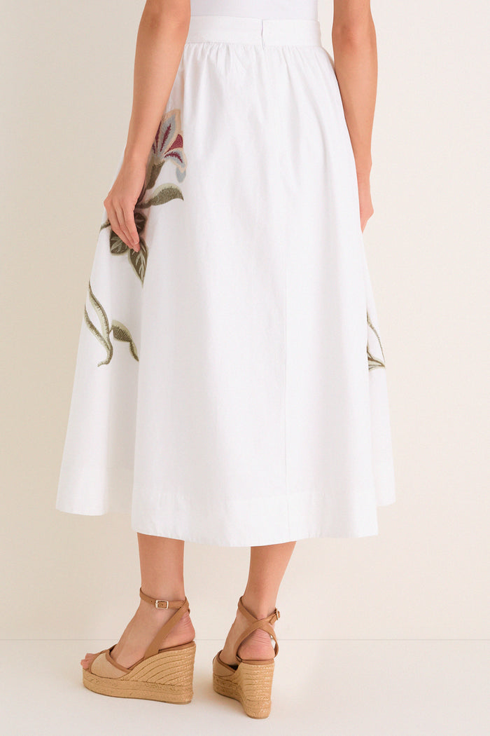 White Floral Embroidered Mirella Midi Skirt