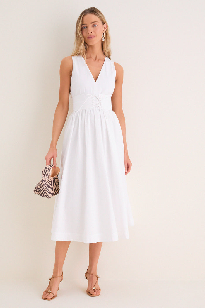 White Marylin Lace-Up Midi Dress