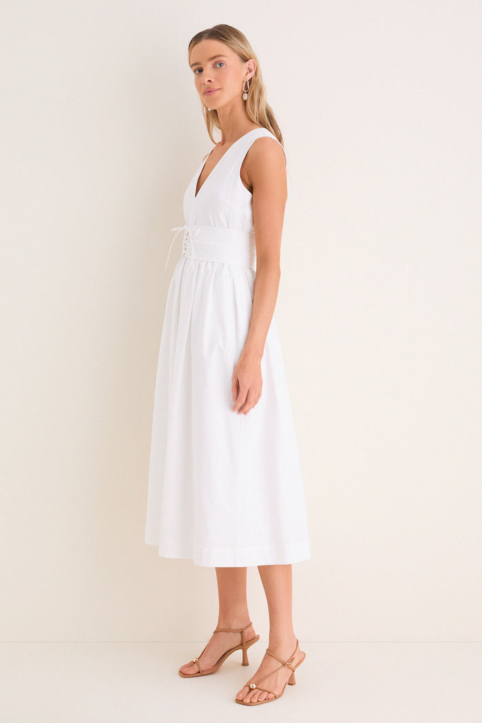 White Marylin Lace-Up Midi Dress