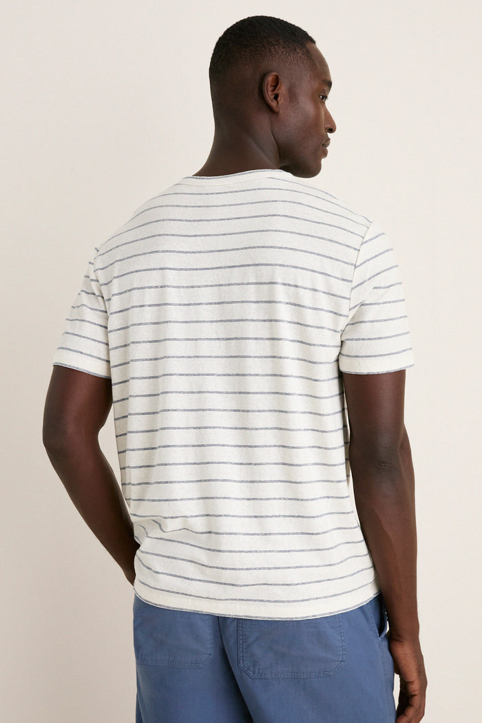 White Mediterranea Stripe Relaxed Hemp Cotton Tee