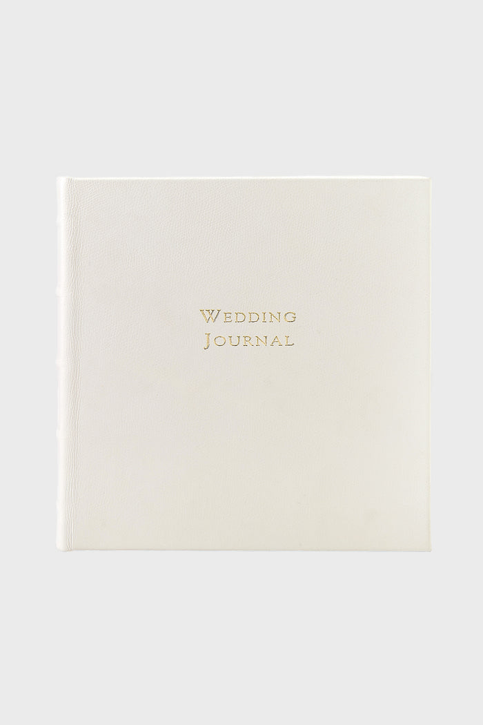 The Graphic Image white hardcover wedding journal features gold embossed "Wedding Journal" text on the front cover—an elegant bridal gift.