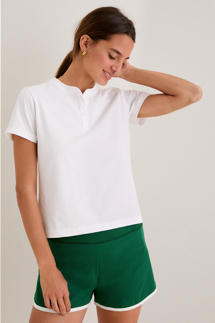 White Performance Cotton Carter Henley Tee