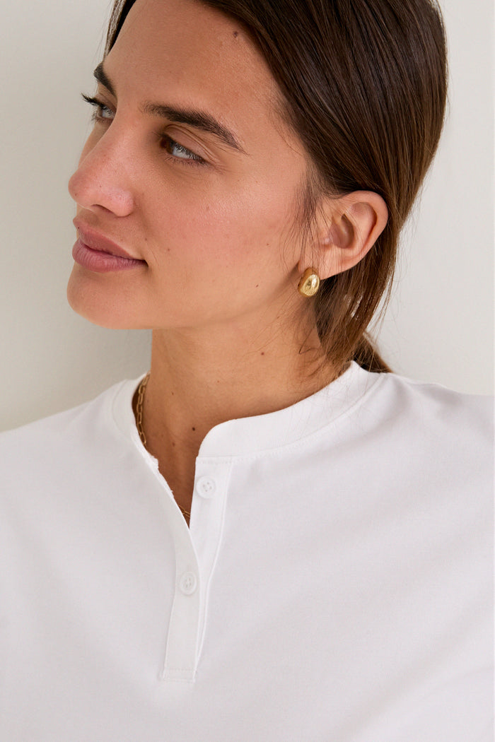 White Performance Cotton Carter Henley Tee