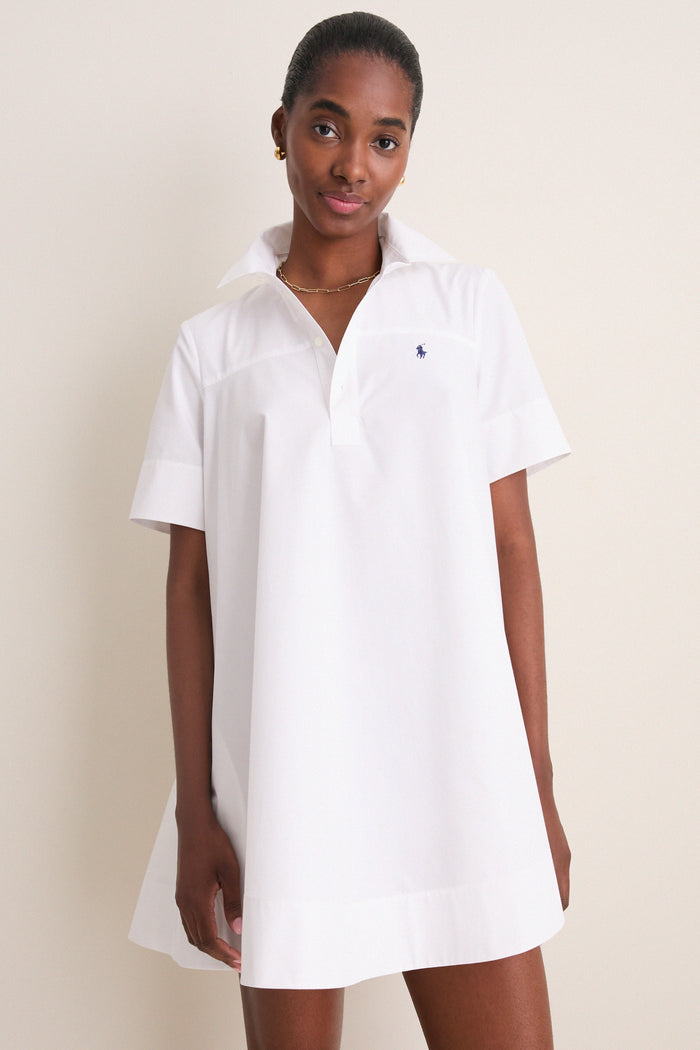 White Poplin Woven Collared Babydoll Dress