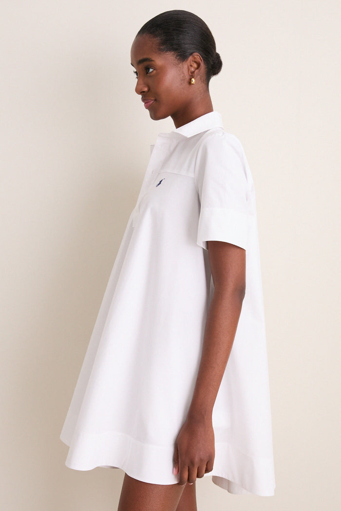 White Poplin Woven Collared Babydoll Dress