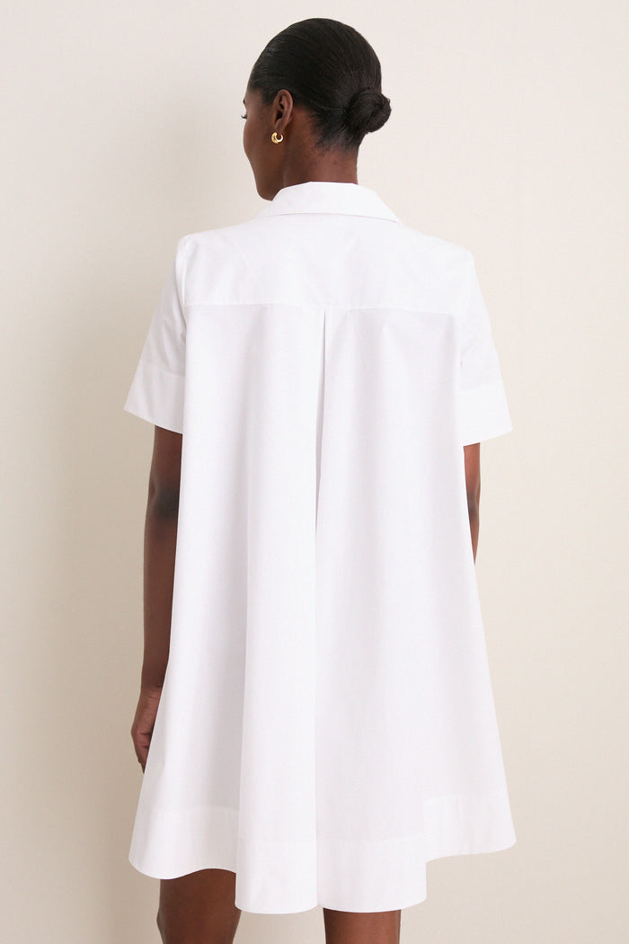 White Poplin Woven Collared Babydoll Dress