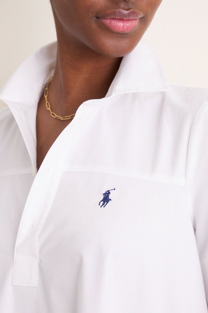 White Poplin Woven Collared Babydoll Dress