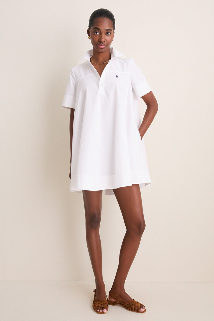White Poplin Woven Collared Babydoll Dress