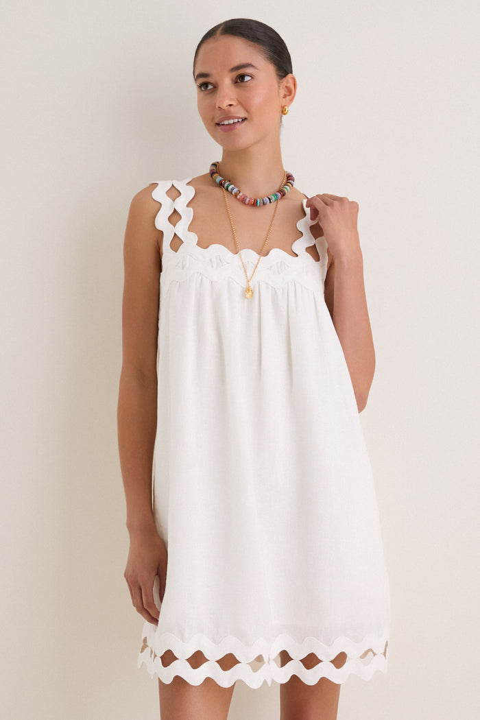 White Ric Rac Linen Ellis Mini Dress