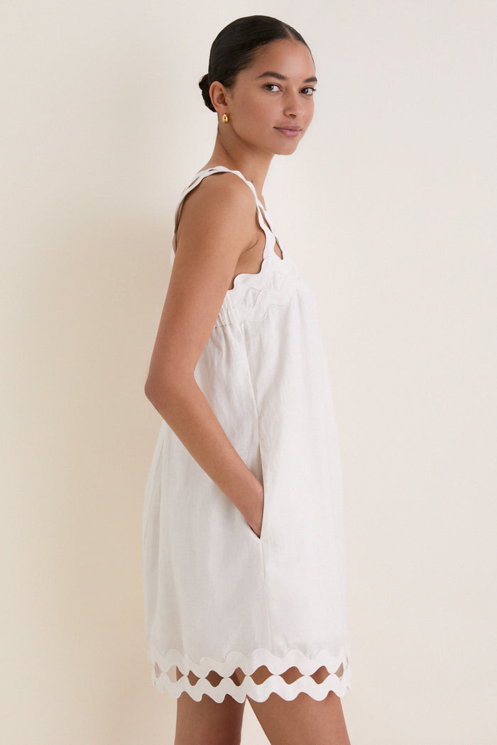 White Ric Rac Linen Ellis Mini Dress