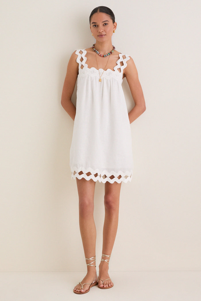White Ric Rac Linen Ellis Mini Dress