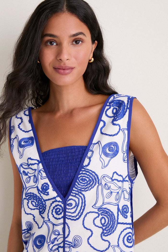 White & Royal Blue Applique Josette Two-Piece Midi Dress