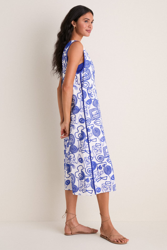 White & Royal Blue Applique Josette Two-Piece Midi Dress