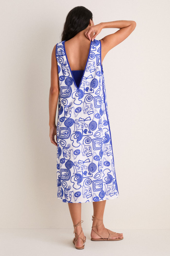 White & Royal Blue Applique Josette Two-Piece Midi Dress