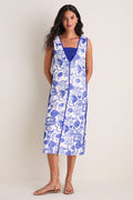 White & Royal Blue Applique Josette Two-Piece Midi Dress