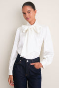 White Satin Brianna Bow Blouse