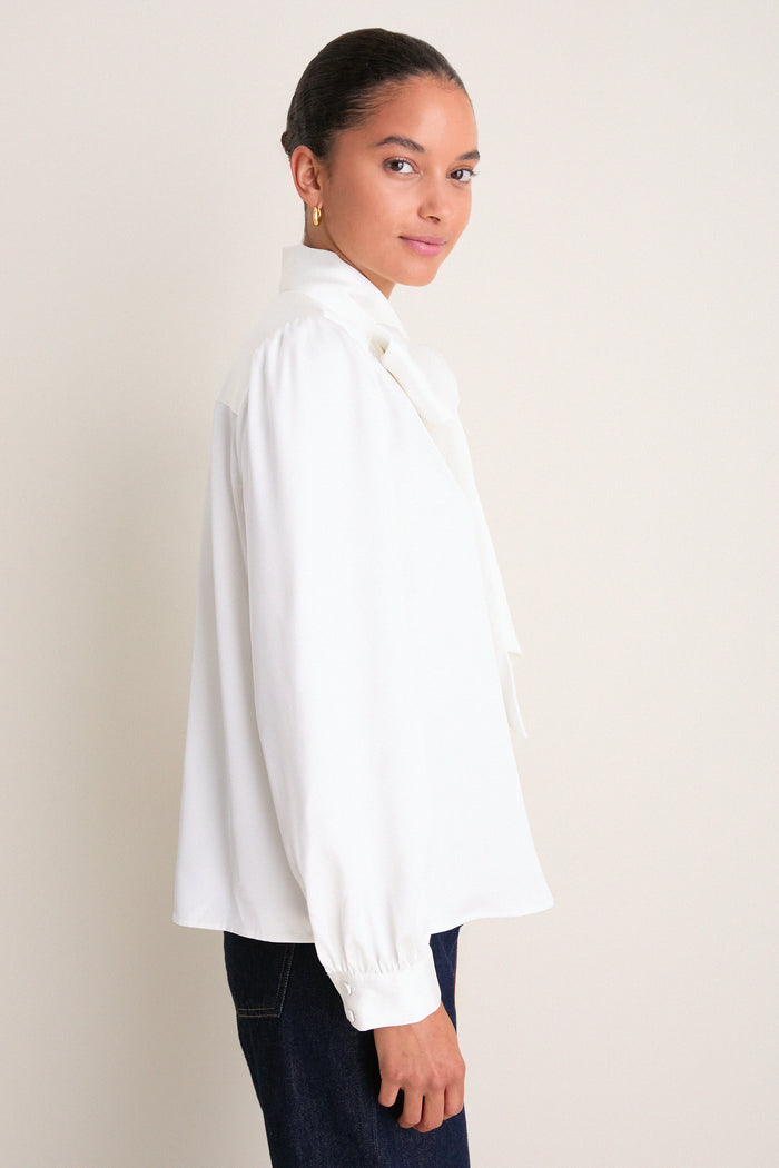 White Satin Brianna Bow Blouse