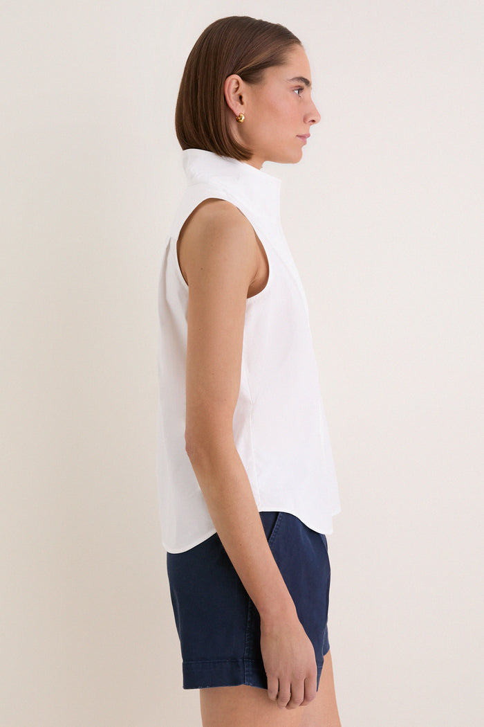 White Sleeveless Bessette Button Down