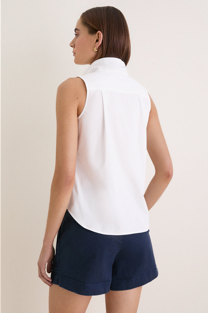 White Sleeveless Bessette Button Down
