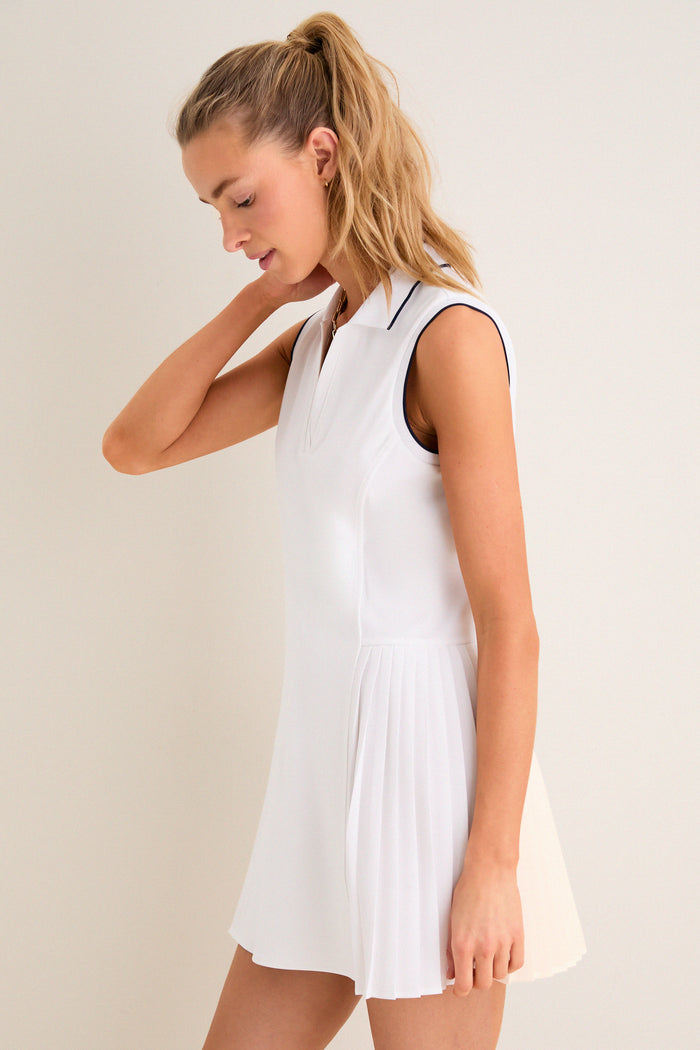White Sleeveless Performance Jersey Beatrice Tennis Dress