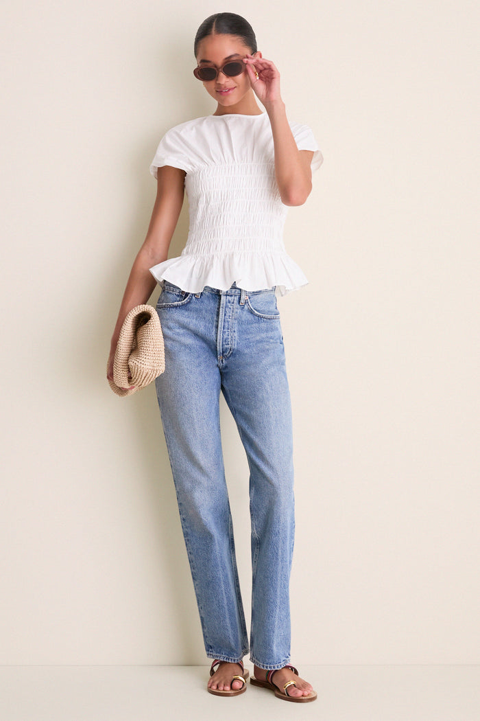 White Smocked Rollins Top