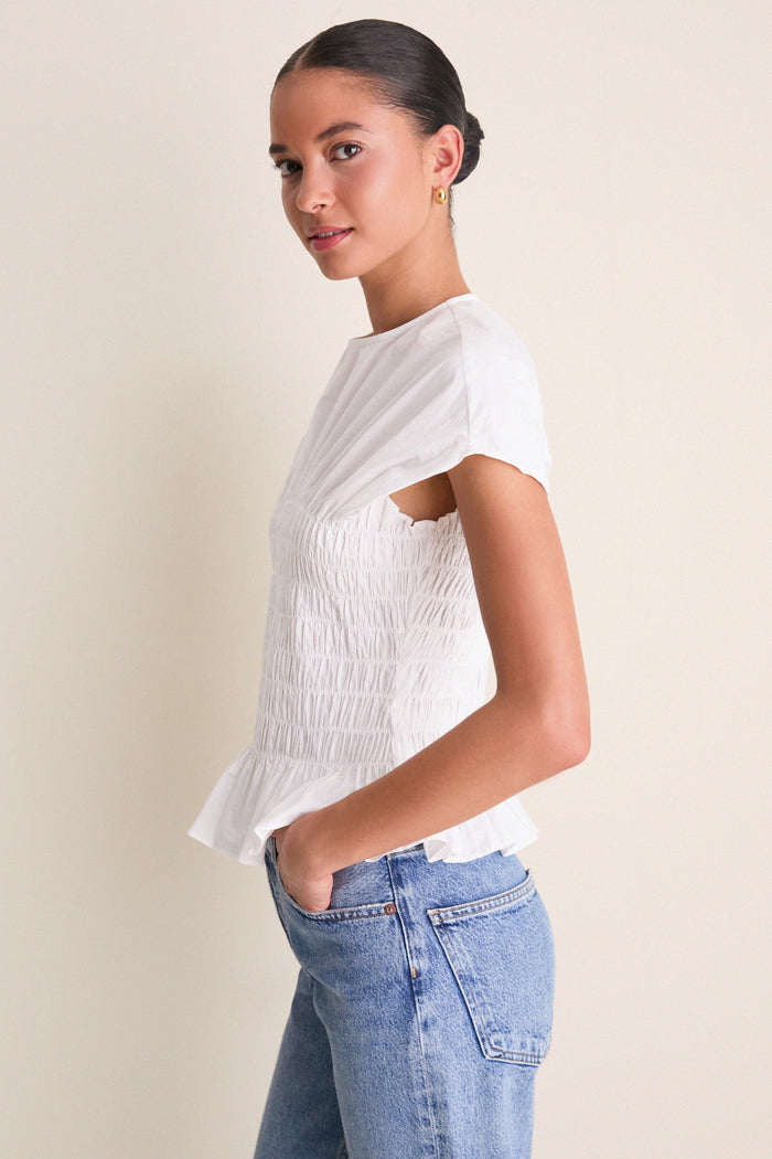 White Smocked Rollins Top