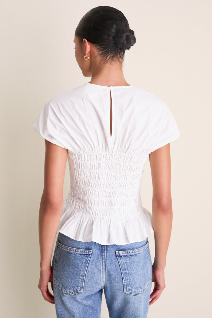 White Smocked Rollins Top