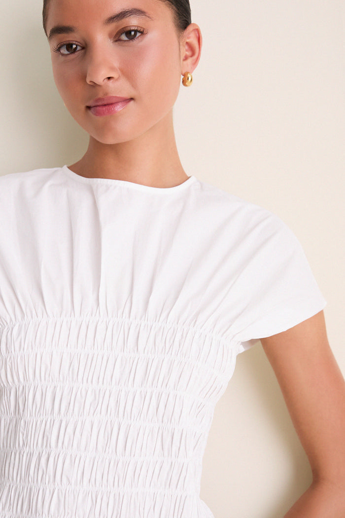 White Smocked Rollins Top