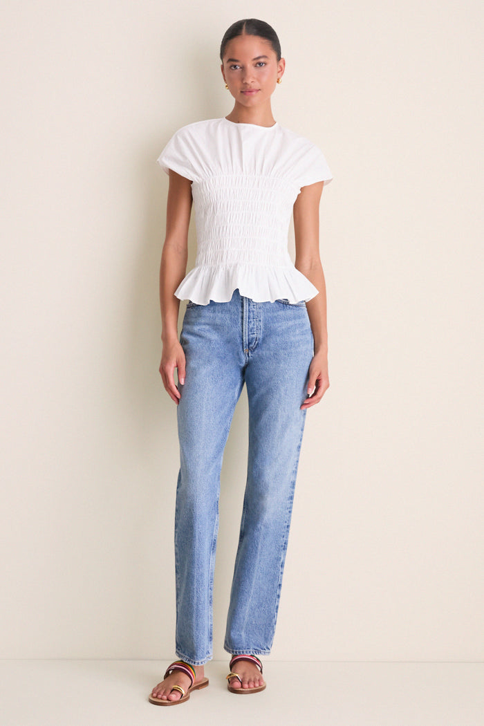 White Smocked Rollins Top
