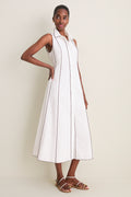 White With Chestnut Piping Fontaine Dress