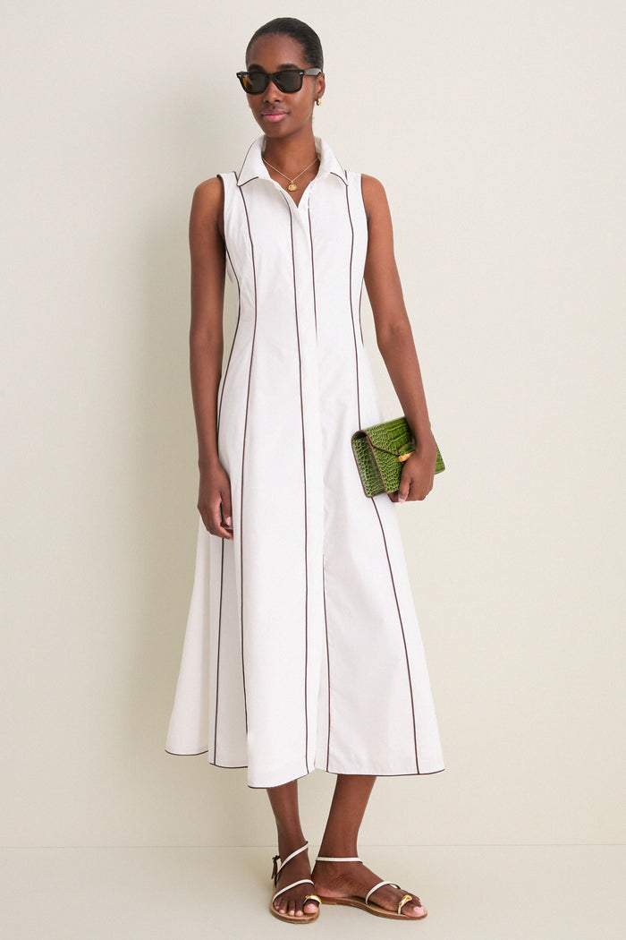 White With Chestnut Piping Fontaine Dress